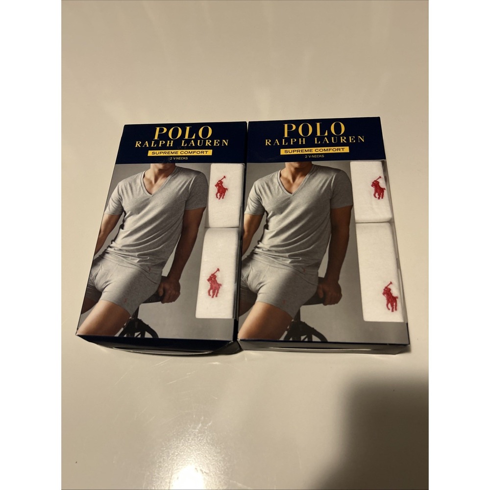 Polo Ralph Lauren Lot 2 Pack Under Shirts V Neck T Shirt White NWT Men's Size M